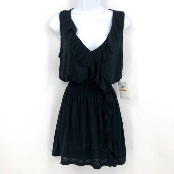 BECCA Women's Breezy Basics Beach Cover Ups Dress Small Black Ruffle Neck NWT - Picture 6 of 13